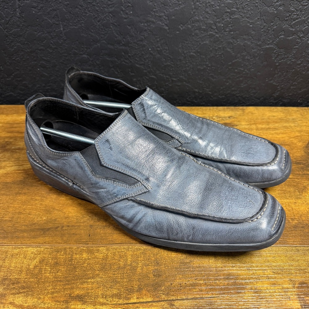 Bacco Bucci 7206 Blue Leather Square Toe Slip On Loafers Mens 10 M Made in Italy